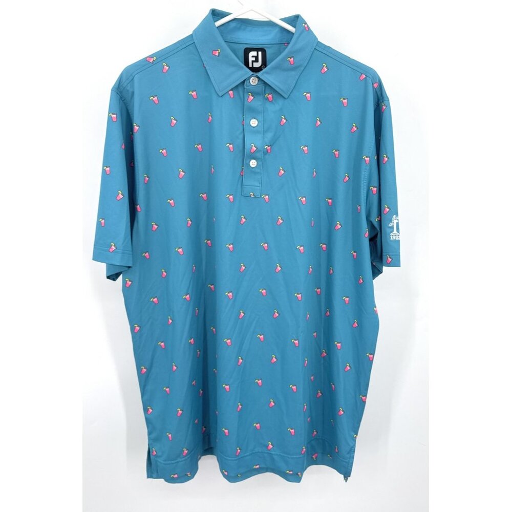 Footjoy Polo Sz L Blue Drinks Party Short Sleeve Collared‎ Golf Shirt
